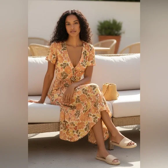 Marine Layer Floral Wrap Maxi Dress XS - Picture 5 of 16